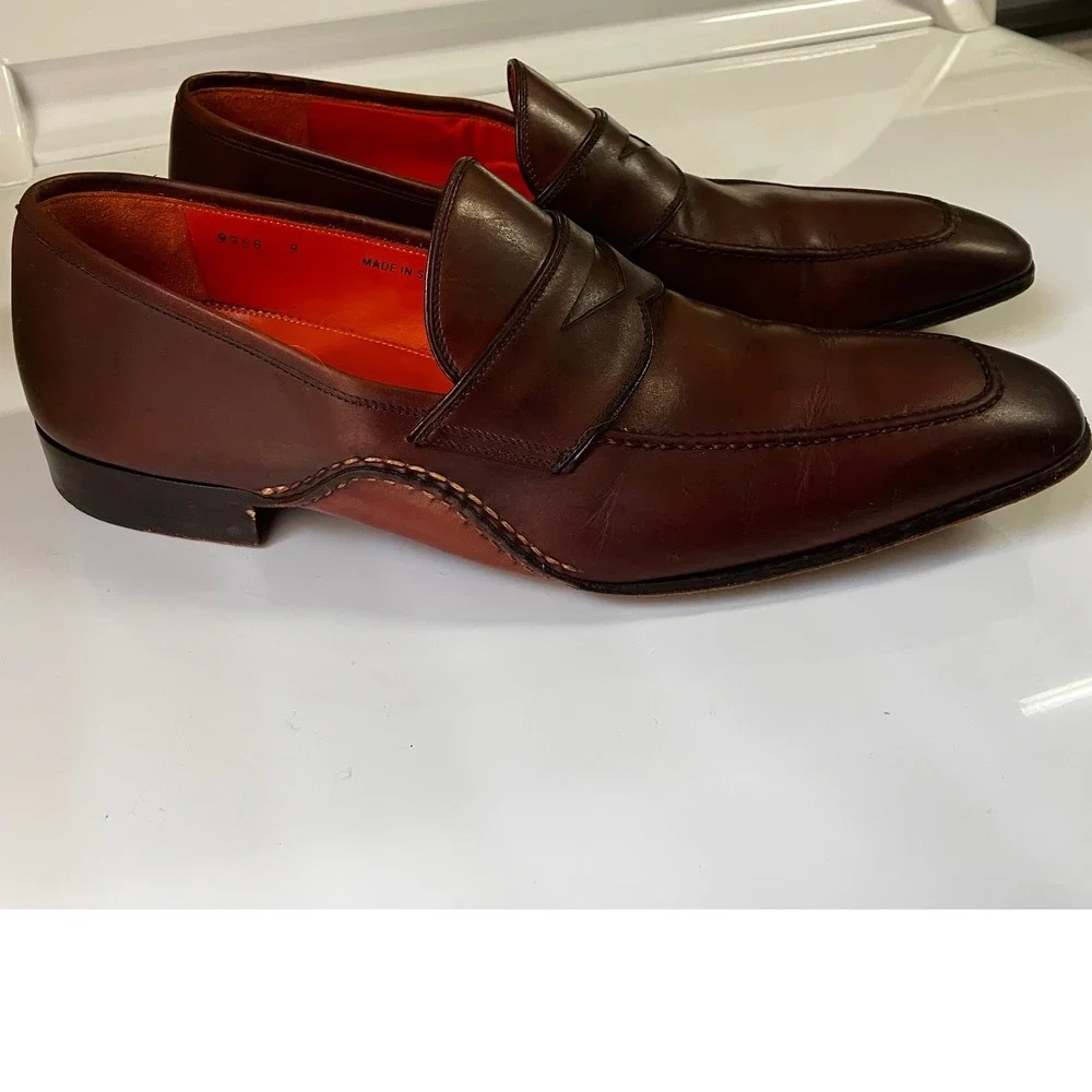Magnanni Mens Brown Leather Penny Loafers Made in Spain Dress Shoes 9968 Size 9M